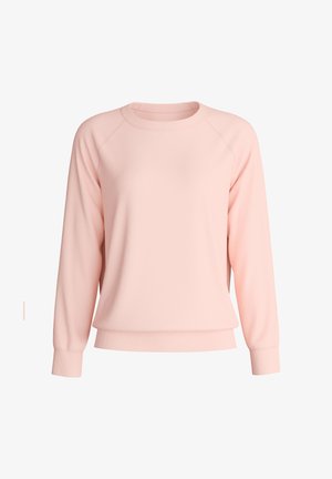 Light pink sweatshirt made of soft fabric with long raglan sleeves and a round neckline, featuring a ribbed hem and cuffs.