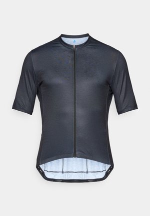 Maillot de cyclisme à manches courtes en gris foncé avec une fermeture éclair à l'avant, un design sans coutures et une doublure intérieure respirante. Inclut un logo discret.