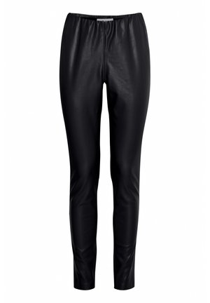 Sorte leggings i faux læder med elastisk talje, tætsiddende pasform og glat tekstur. Materialet har en let glans og en tapered ben design.