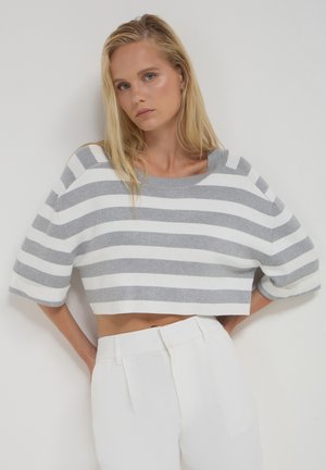 Calliope CROP A RIGHE  - T-shirt con stampa - grey