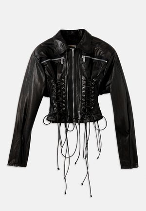 LACED BIKER JACKET - Leather jacket - black