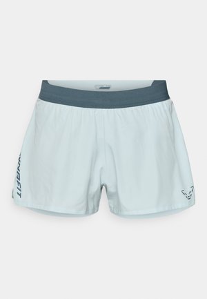 Pantaloni sportivi azzurro chiaro con vita scura, presentano un logo laterale e un tessuto liscio e leggero.