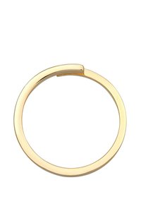 Gul cirkulär ring med en slät, polerad yta; har en liten glipa i designen, som mäter cirka 1 tum i diameter.