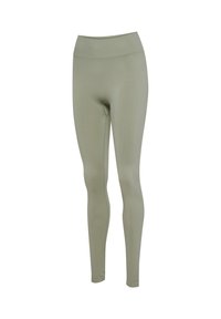 Leggings i en dämpad olivgrön färg, med hög midja, slät textur och formsydd design utan synliga mönster eller detaljer.