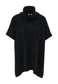Zwarte gebreide poncho met een hoge, geribbelde kraag. Voorzien van een gestructureerd patroon en korte mouwen, met een ronde zoom voor een comfortabele pasvorm.