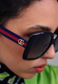 Gucci WEB GG SQUARE ACETATE SUNGLASSES - Päikeseprillid - black/blue/grey