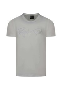 Camiseta de algodón blanca con cuello redondo y mangas cortas. Presenta el texto bordado "Project x Paris" en el pecho.