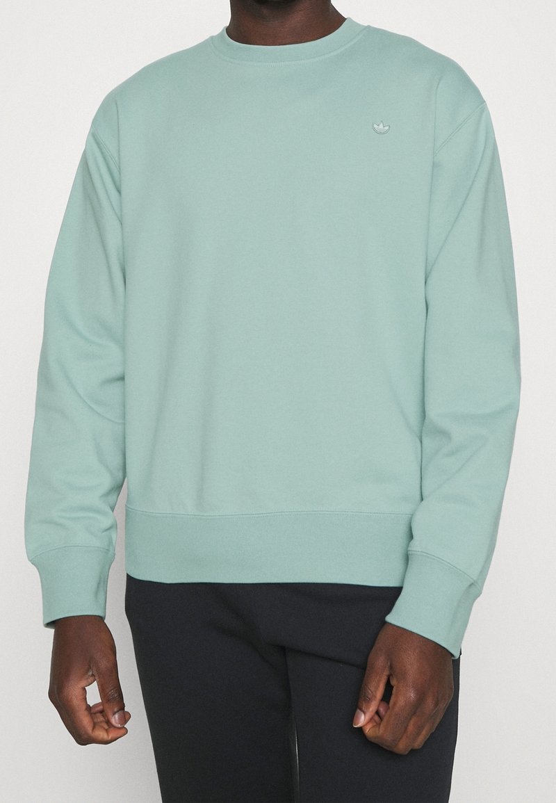 Light mint green sweatshirt in soft fabric, featuring a crew neck, long sleeves, ribbed cuffs, and a small logo accent on the chest.