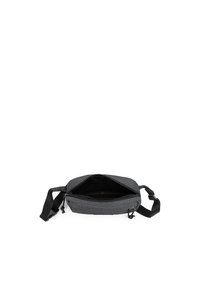 Borsa a spalla in tessuto grigio con texture liscia, dotata di chiusura con zip e tracolla regolabile; l'interno è foderato in nero.