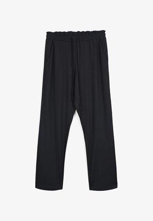 Pantalons noirs à coupe ample, en matériau léger, dotés d'une taille élastique avec cordon de serrage et de poches latérales.