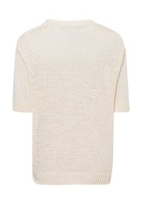 Kurzarmpullover aus Strick in Hellbeige. Mit lockerer Passform, strukturiertem Gewebe und Rundhalsausschnitt. Die Rückseite ist schlicht und hat kurze Ärmel.