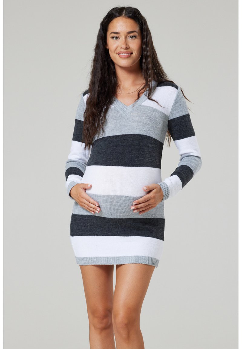 Happy Mama STRETCHY WARM STRIPES Jumper dress graphite melange/grey