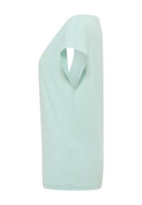 Light mint green t-shirt with short sleeves, soft texture, round neckline, and a subtle logo embroidered near the chest.