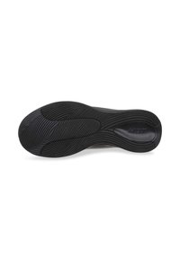 Suola in gomma nera con un motivo testurizzato e scanalature, caratterizzata da un logo in rilievo e una forma sagomata per una migliore trazione e comfort.
