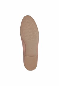 Sole of a shoe in light pink rubber, featuring a textured pattern of small triangles and horizontal ridges, with size number 37.