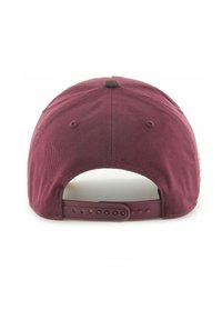 Cappellino color marrone scuro con tessuto strutturato, chiusura snapback regolabile in plastica e bottone di tessuto centrato sulla parte superiore.