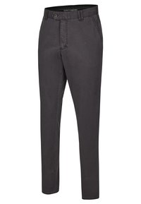 Ciemnoszare, dopasowane chinosy wykonane z bawełny. Posiadają standardowe kieszenie i zapięcie na guzik. Gładka tekstura z minimalnymi detalami szwów.