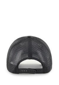 Schwarze Netz-Trucker-Cap mit strukturiertem Vorderteil, gebogenem Schirm und verstellbarem Kunststoffsnapverschluss. Das strukturierte Netzgewebe sorgt für Atmungsaktivität.