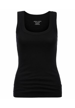 Zwarte tanktop met een ronde halslijn en brede schouderbanden, gemaakt van rekbare katoen, met een aansluitende pasvorm en een soepele textuur.