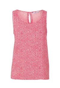 Růžový tílko s květinovým vzorem, se zadním detailem ve tvaru klíčové dírky, z lehké tkaniny a s pohodlným střihem.