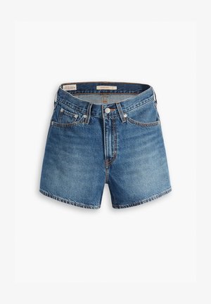 Τζιν σορτς σε ανοιχτό μπλε χρώμα με κλασική γραμμή, διαθέτοντας πεντατσεπίδη σχεδίαση, θηλάκια για ζώνη και λεπτομέρειες από χαλκό στις ραφές.