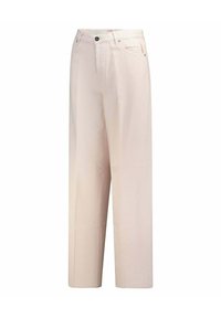 Jeans rectos de tiro alto en color blanco hueso, con bolsillos frontales, cierre de botones y costuras visibles sobre un fondo blanco.