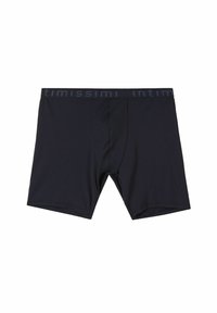 Mörkblå boxershorts i mjukt, elastiskt tyg. Har ett märkesband i midjan och en öppning fram. Slät textur, figurnära design.