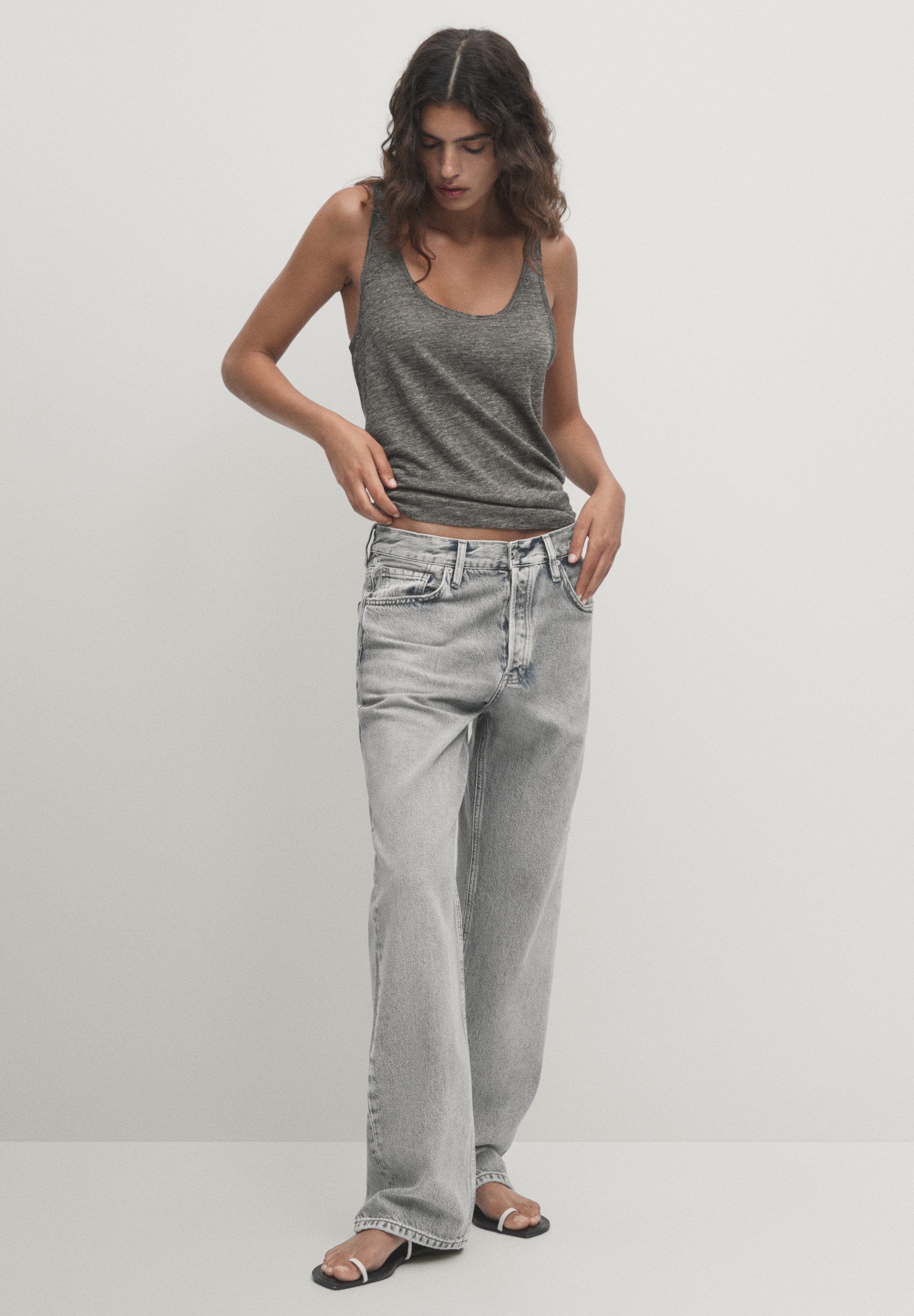 Massimo Dutti STRAPPY - Top - dark grey/dunkelgrau - Zalando.de 