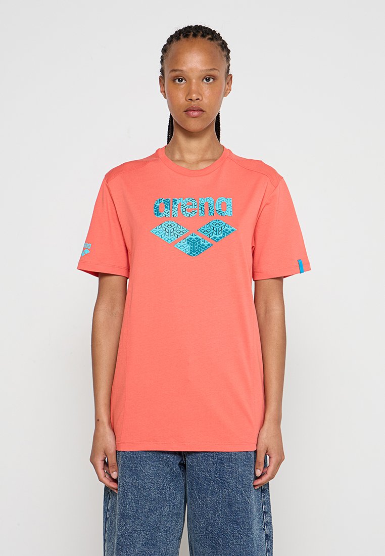 Arena T-shirt print koraalrood