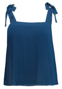 Modrá skládací tílko s vázáními na ramenních švech, s hladkou texturou a volným střihem, ideální pro každodenní nošení.
