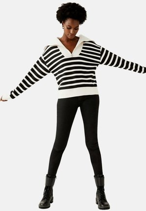 COTTON RICH STRIPED COLLARED - Sweatshirt - black mix