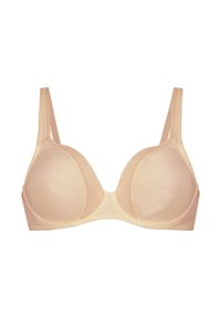 Beige ondergoed beha met gladde, gemodelleerde cups en verstelbare bandjes. Beschikt over een naadloos design en een zachte, matte afwerking.