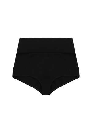 Czarne bezszwowe majtki o wysokim stanie z szerokim pasem i pełnym pokryciem, zaprojektowane dla komfortu i wsparcia.