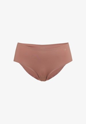 Seamless mauve women's brief underwear with a smooth finish and subtle small floral logo on the right side.