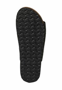 Sole di sandalo nera con un motivo a zigzag testurizzato per la trazione. Presenta un bordo curvo e un design robusto realizzato in materiale gommoso resistente.