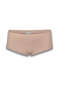 Mutande hipster beige ebrevi realizzate in tessuto liscio, caratterizzate da un design semplice senza motivi o decorazioni visibili.