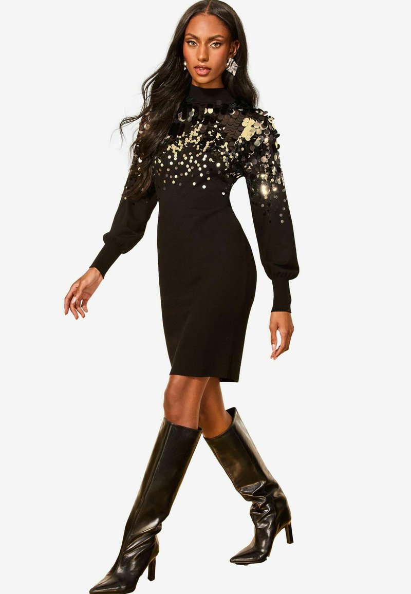 Lipsy PETITE FIT - SEQUIN DISC - Vabalt langev kleit - black