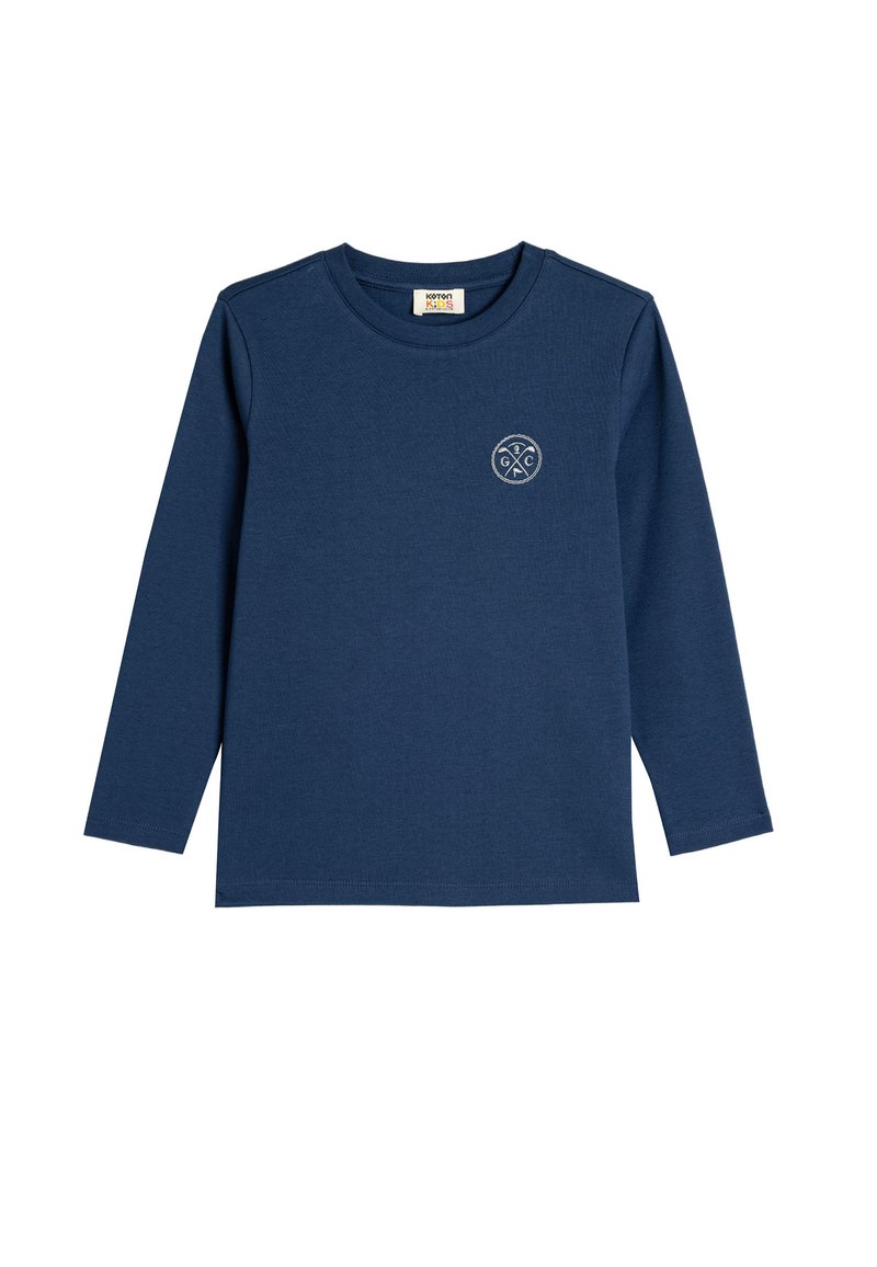 Marineblauwe long-sleeve t-shirt in een katoenmix, met een ronde halslijn en subtiele logodetail op de borst, een gladde textuur en een regular fit.
