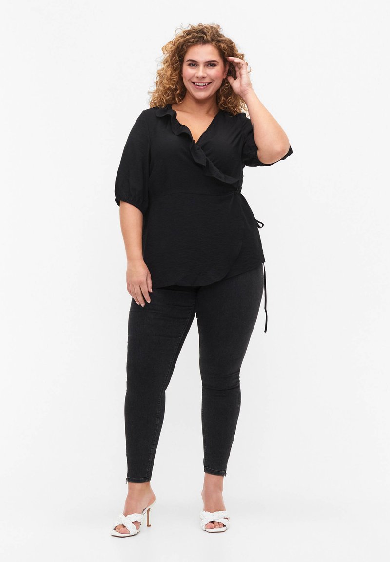 Zizzi WRAP IN WITH 1/2 SLEEVES Bluse black/schwarz Zalando.at