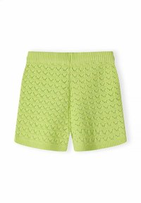 Shorts tricotés vert clair avec un motif ajouré texturé et une ceinture élastique côtelée.