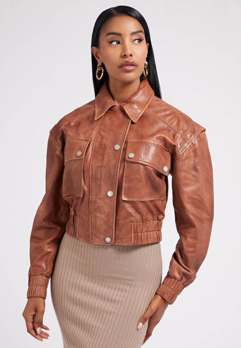 Guess Leather jacket braun/brown Zalando.ie