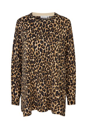 Langærmet top med leopardprint i brune og sorte toner, med rund halsudskæring og løs pasform. Blødt stof med tekstureret finish.