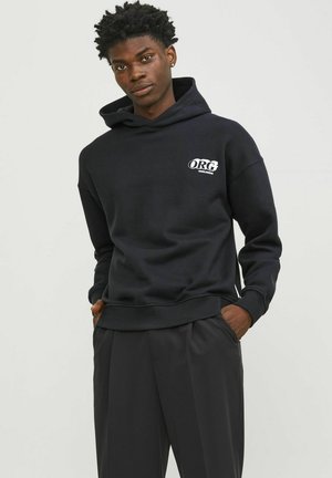 Sudadera con capucha negra de algodón. Presenta un estampado de logo blanco "ORG WORLDWIDE" en el pecho. Puños y dobladillo acanalados, corte relajado.