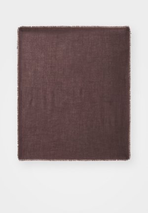 Dark brown linen square textile with frayed edges, featuring a smooth, lightweight texture and a uniform appearance.