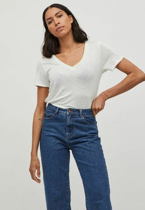 MIT KURZEN ÄRMELN GLITZERDETAIL - Camiseta básica - cloud dancer