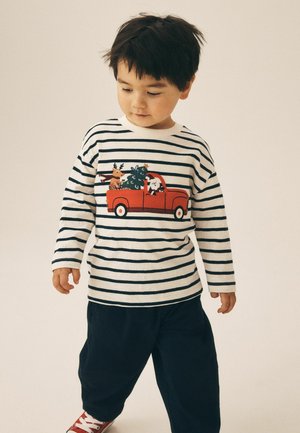 Next, REGULAR FIT - LONG SLEEVE CHRISTMAS T-SHIRT - Long sleeved top - navy white stripe applique santa car