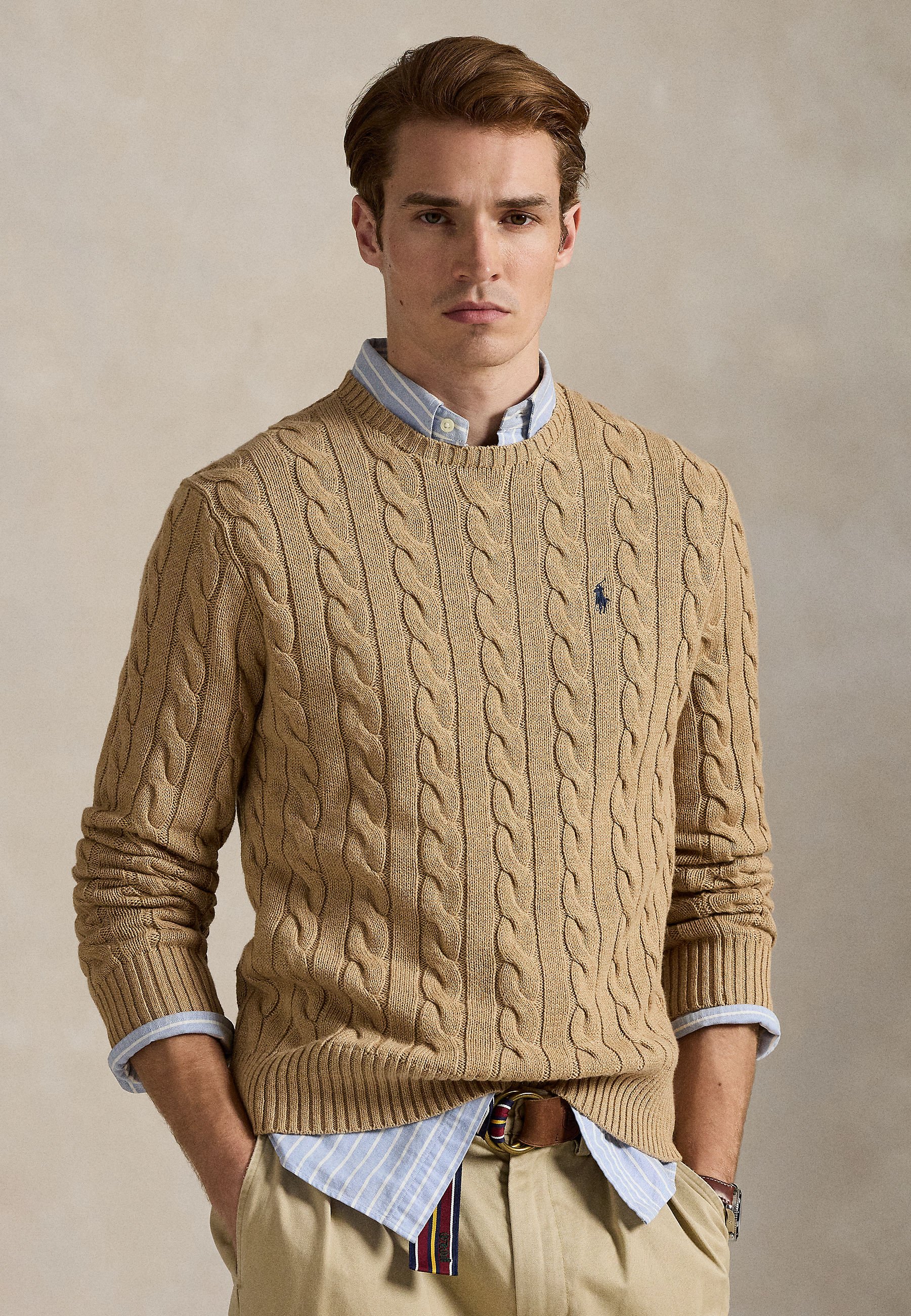 Polo Ralph Lauren CABLE KNIT COTTON SWEATER - Pulover - camel/bej