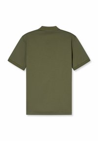 Olivgrünes T-Shirt mit Rundhalsausschnitt und kurzen Ärmeln, aus weichem Stoff gefertigt, mit schlichtem Design ohne sichtbare Muster oder Beschläge.
