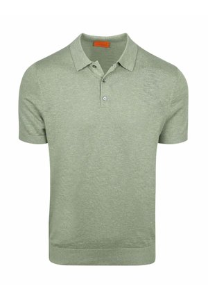 Lichtgroen poloshirt met korte mouwen, voorzien van een knoopsluiting met twee knopen en een klassieke kraag, gemaakt van zachte gebreide stof.