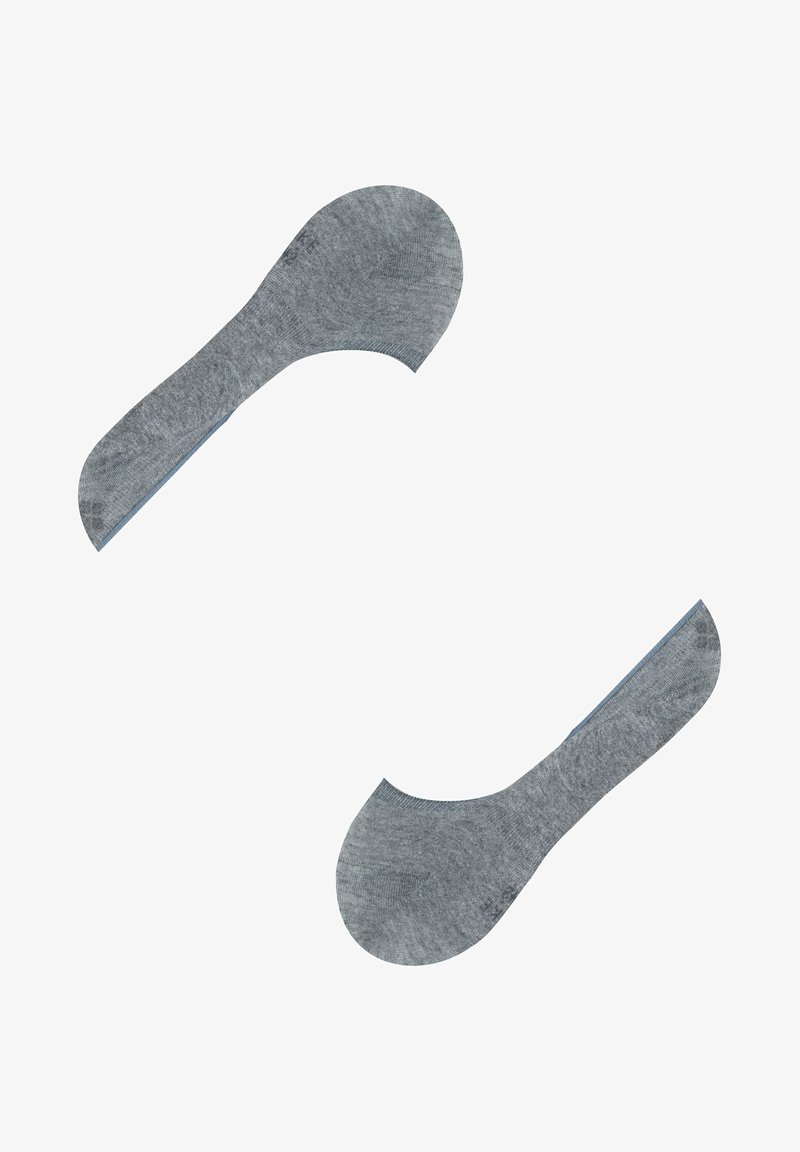 Szare skarpetki typu no-show o gładkiej fakturze, zaokrąglonym czubku i niskim kroju. Posiadają wzmocnione krawędzie zapewniające trwałość oraz subtelną detaliczną przeszycie.